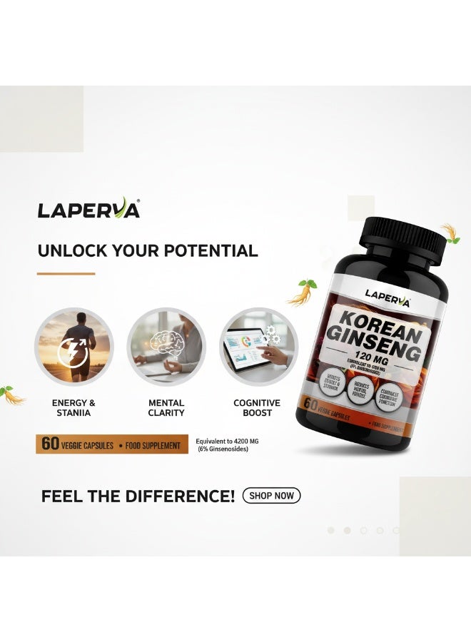 Laperva Korean Ginseng - 60 Veggie Capsules, Boosts Energy, Focus, & Cognitive Performance - Image 5